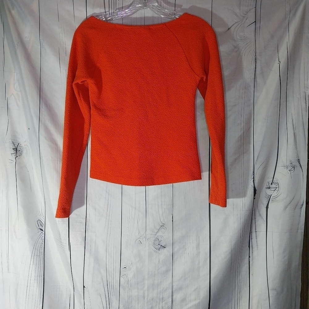 Maeve Anthropologie Sweetheart Neck Textured Orange Long Sleeve Women's Top - Picture 4 of 10